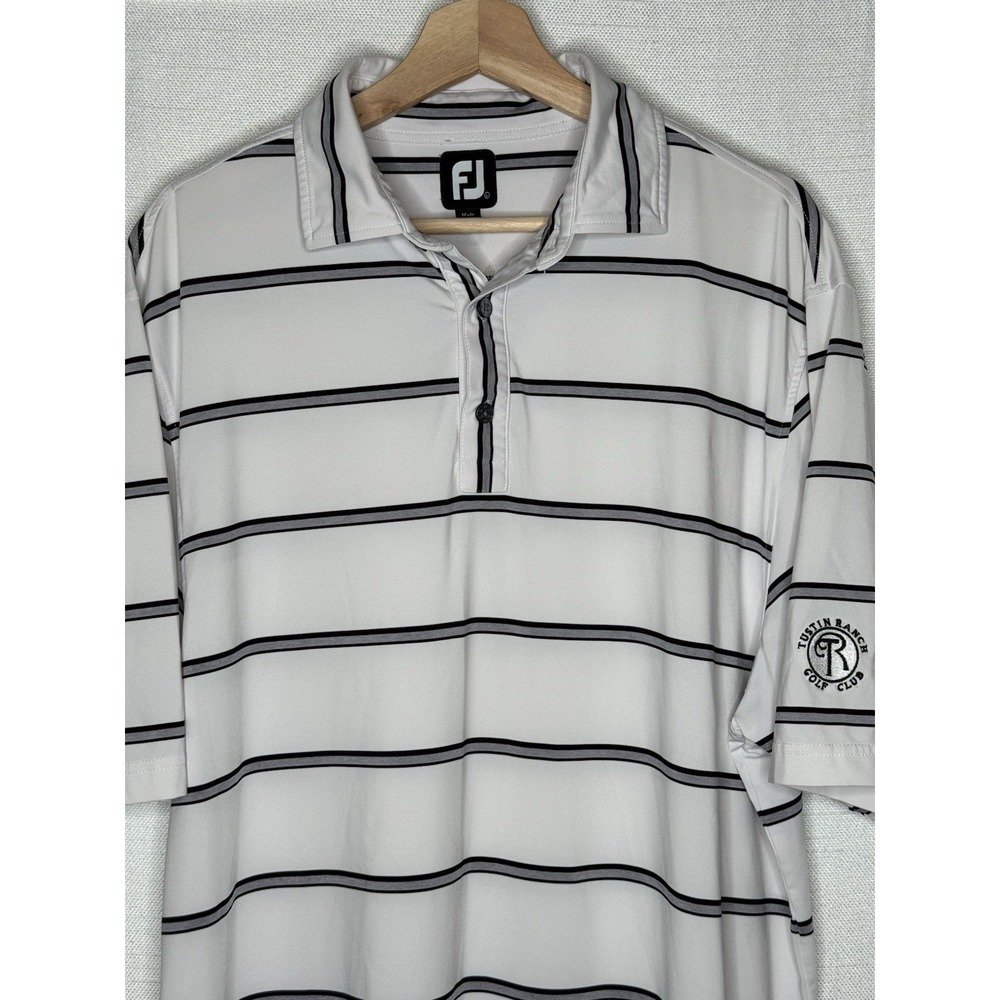 FootJoy Golf Polo Shirt Mens L White Striped Performance Tustin‎ Ranch Golf Club